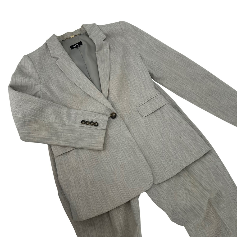 DKNY Womens Gray Textured 2 Piece Pant Suit Blazer and Trousers Size 10